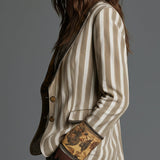 Women’s Boho Striped Printed Lapel Blazer