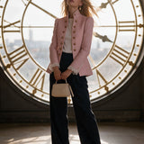 Retro Lace-trimmed Pink Plaid Double-breasted Cotton Jacket
