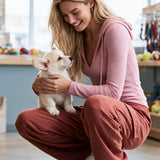 Sporty Retro Pink Striped Hoodie And Brick Red Cotton Pants Set