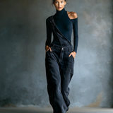 Women's Dark Blue Denim Overalls With Shoulder Straps MDA3014K1T