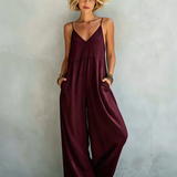 Women's Casual White Cotton-linen Blend Sleeveless Loose Jumpsuit MDZ0246C9AN