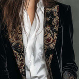 Women's Black Baroque Print Lapel Slim Fit Blazer
