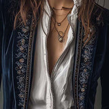 Women’s Vintage Navy Embroidered Longline Jacket