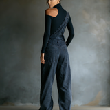 Women's Dark Blue Denim Overalls With Shoulder Straps MDA3014K1T