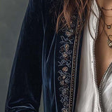 Women’s Vintage Navy Embroidered Longline Jacket