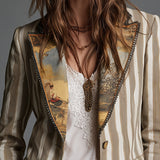 Women’s Boho Striped Printed Lapel Blazer