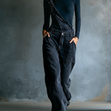 Women's Dark Blue Denim Overalls With Shoulder Straps MDA3014K1T