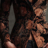 Women’s Black And Bronze Floral Print Tailored Blazer