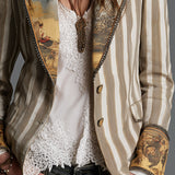 Women’s Boho Striped Printed Lapel Blazer