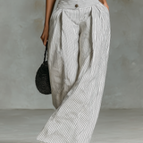 Women's Minimalist Striped Linen Sleeveless Single-Breasted Jumpsuit MDZ1950C7Y