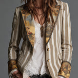 Women’s Boho Striped Printed Lapel Blazer