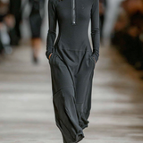 Women's Sports Cotton Blend Half-high Collar Zipper Loose Maxi Dress MDA3197G9Y