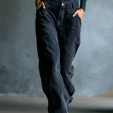 Women's Dark Blue Denim Overalls With Shoulder Straps MDA3014K1T