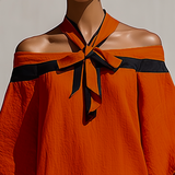 Women’s Orange Off-Shoulder Mini Dress With Black Bow Neck Detail MDZ1340E3T