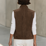 Women's Stand Collar Brown Utility Vest MDZ2665H6YZJ