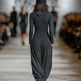 Women's Sports Cotton Blend Half-high Collar Zipper Loose Maxi Dress MDA3197G9Y