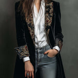 Women's Black Baroque Print Lapel Slim Fit Blazer