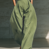 Women's Light Green Cotton And Linen Blend One-Shoulder Wide-Leg Jumpsuit With Tie Waist MDZ3136A8T