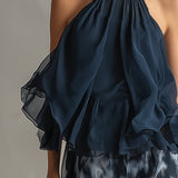 Ludovica | Stylish Navy Halter Top and Wide-Leg Printed Set
