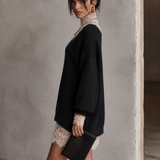 Women's Lace Trim Elegant Knit Mini Dress