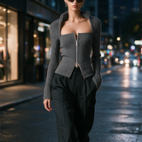 Women's Zip‑Front Cutout Knit Top MDZ2621H0LYL