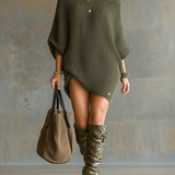 Women's Knit Loose Large Round Neck Batwing Sleeve Mini Dress