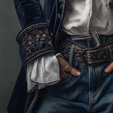 Women’s Vintage Navy Embroidered Longline Jacket