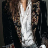 Women's Black Baroque Print Lapel Slim Fit Blazer