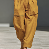 Women's Mustard Yellow Linen-Blend Jumpsuit With Crisscross Neckline & Relaxed Trousers MDZ2808B6T