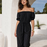 Women's Casual Black Woven Off-Shoulder Sleeveless Jumpsuit MDZ1751F1LXY