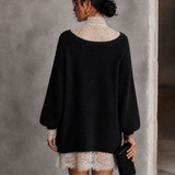 Women's Lace Trim Elegant Knit Mini Dress