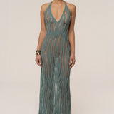 Dusty Green Nocturnal Waves Maxi Dress