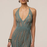 Dusty Green Nocturnal Waves Maxi Dress