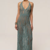 Dusty Green Nocturnal Waves Maxi Dress