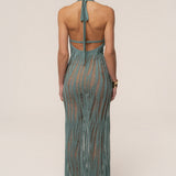 Dusty Green Nocturnal Waves Maxi Dress