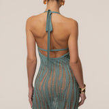 Dusty Green Nocturnal Waves Maxi Dress