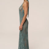 Dusty Green Nocturnal Waves Maxi Dress