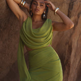 Lime Divine Drape Skirt Set