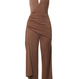 Beige Rustic Charm Halter Jumpsuit