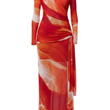 Sunset Red Heatwave Mesh Maxi Dress