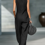 Women's Minimalist Loose-fitting White Trim Sleeveless Jumpsuit MDA3086L9Y