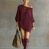 Women's Knit Loose Large Round Neck Batwing Sleeve Mini Dress