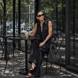 Women's Minimalist Loose-fitting White Trim Sleeveless Jumpsuit MDA3086L9Y