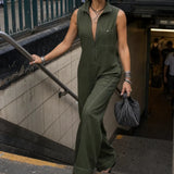 Women's Minimalist Loose-fitting White Trim Sleeveless Jumpsuit MDA3086L9Y