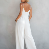 Women's Casual White Cotton-linen Blend Sleeveless Loose Jumpsuit MDZ0246C9AN