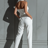 Women's Ivory Cotton And Linen Blend Wide-Leg Jumpsuit With Cinched Waist MDZ0674B7T
