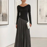Women's Minimalist Two-Tone Color-Block Maxi Dress With Drape Neckline