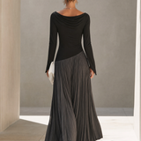 Women's Minimalist Two-Tone Color-Block Maxi Dress With Drape Neckline