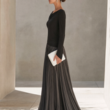 Women's Minimalist Two-Tone Color-Block Maxi Dress With Drape Neckline