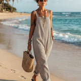 Women's Minimalist Striped Loose-Fit Square-Neck Sleeveless Jumpsuit MDZ1052D7Y